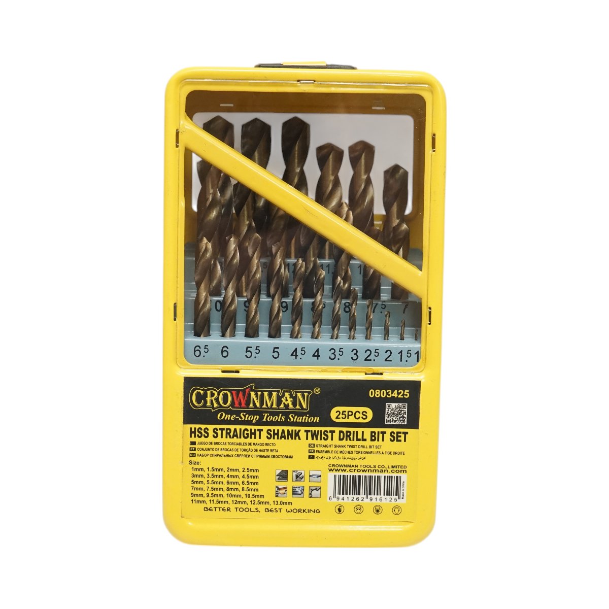 Set 25 burghie elicoidale HSS 1-13mm cu tija cilindrica pentru metal Crownman